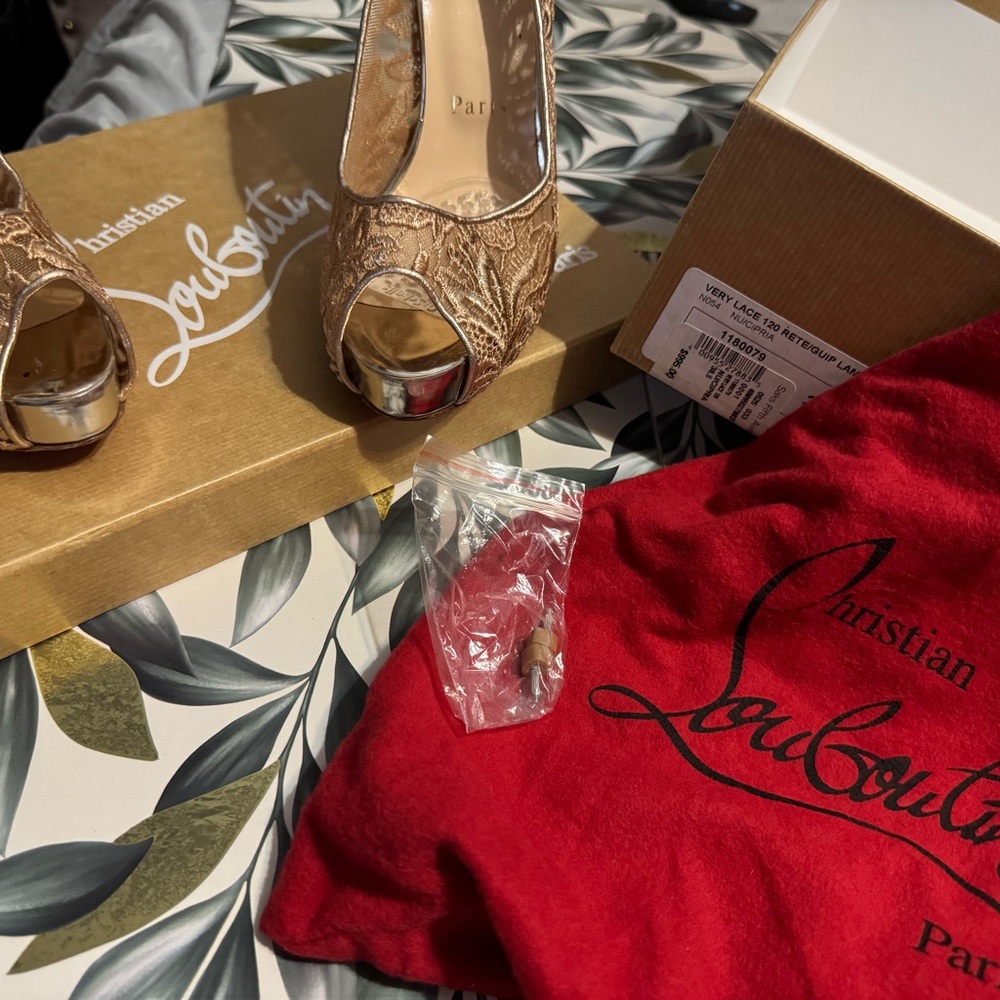 Christian Louboutin Women's Metallic Gold Lace Heels